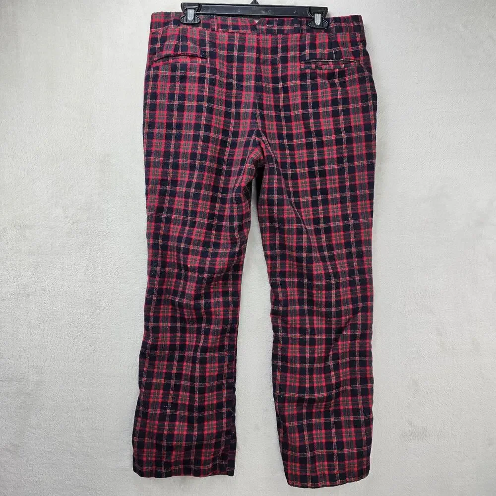 Vintage Scottish Tartan By Corbin Pants 34x27 Red Black Plaid Wool Trousers 70s